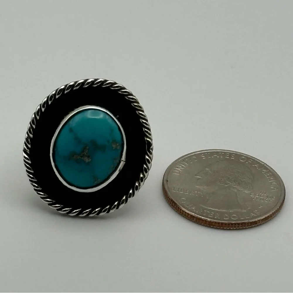 Vintage Native American Shadowbox Turquoise Ring‎ Size 5.5